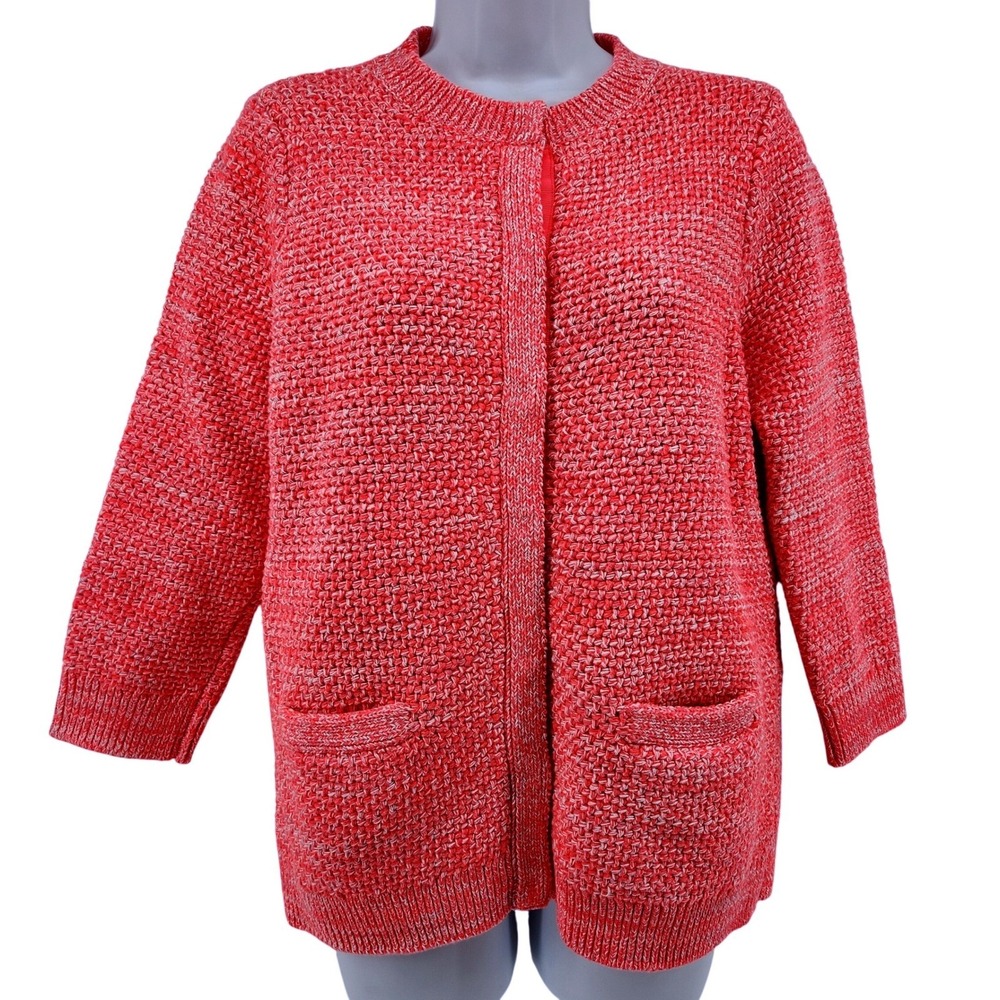 Boden Coral Textured Knit Cardigan Medium 3/4 Sleeve Marled Sweater Jacket